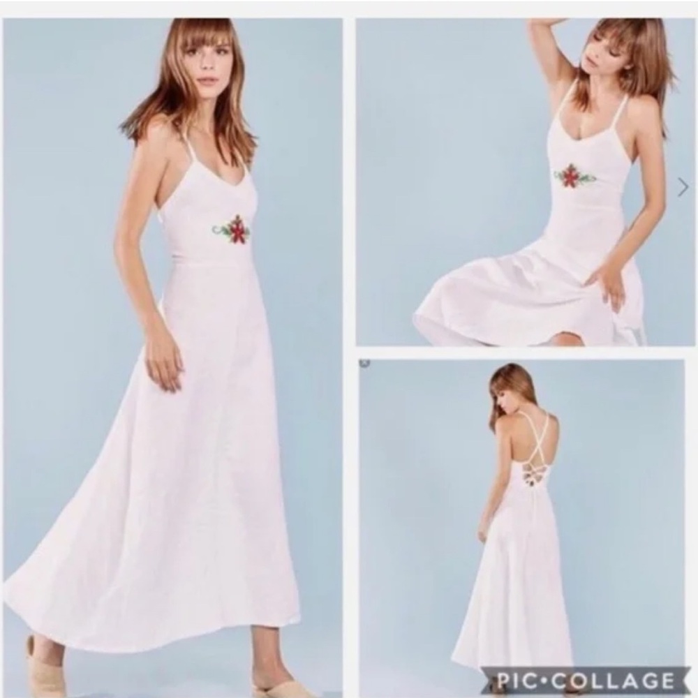 Reformation Shelly Embroidered Linen Dress.